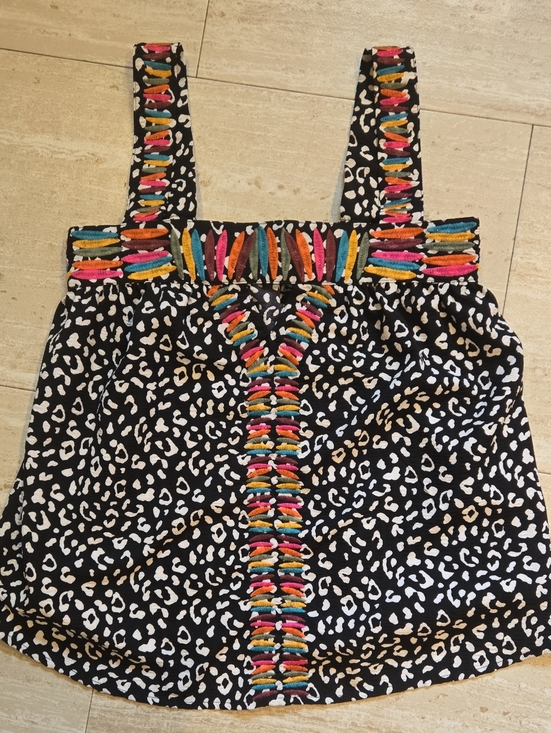 THML Tops - THML Black/White Design Print Tank Top with Multi-Color Embroidered Accents